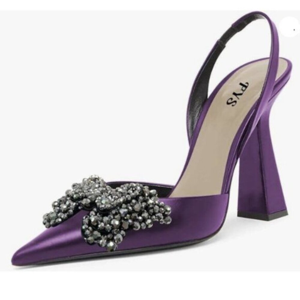 FYS Women Pointed Toe Slingback Sandals Pumps Butterfly Crystal Rhinestones